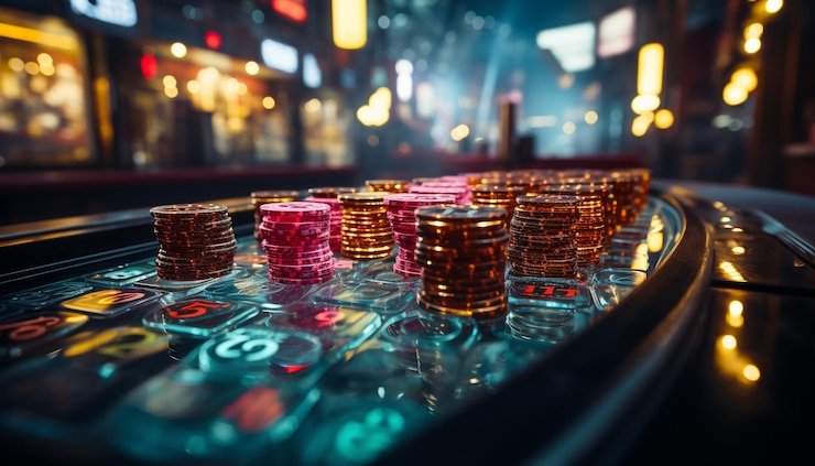 Dealer live casino profesional melakukan permainan kartu di surga77
